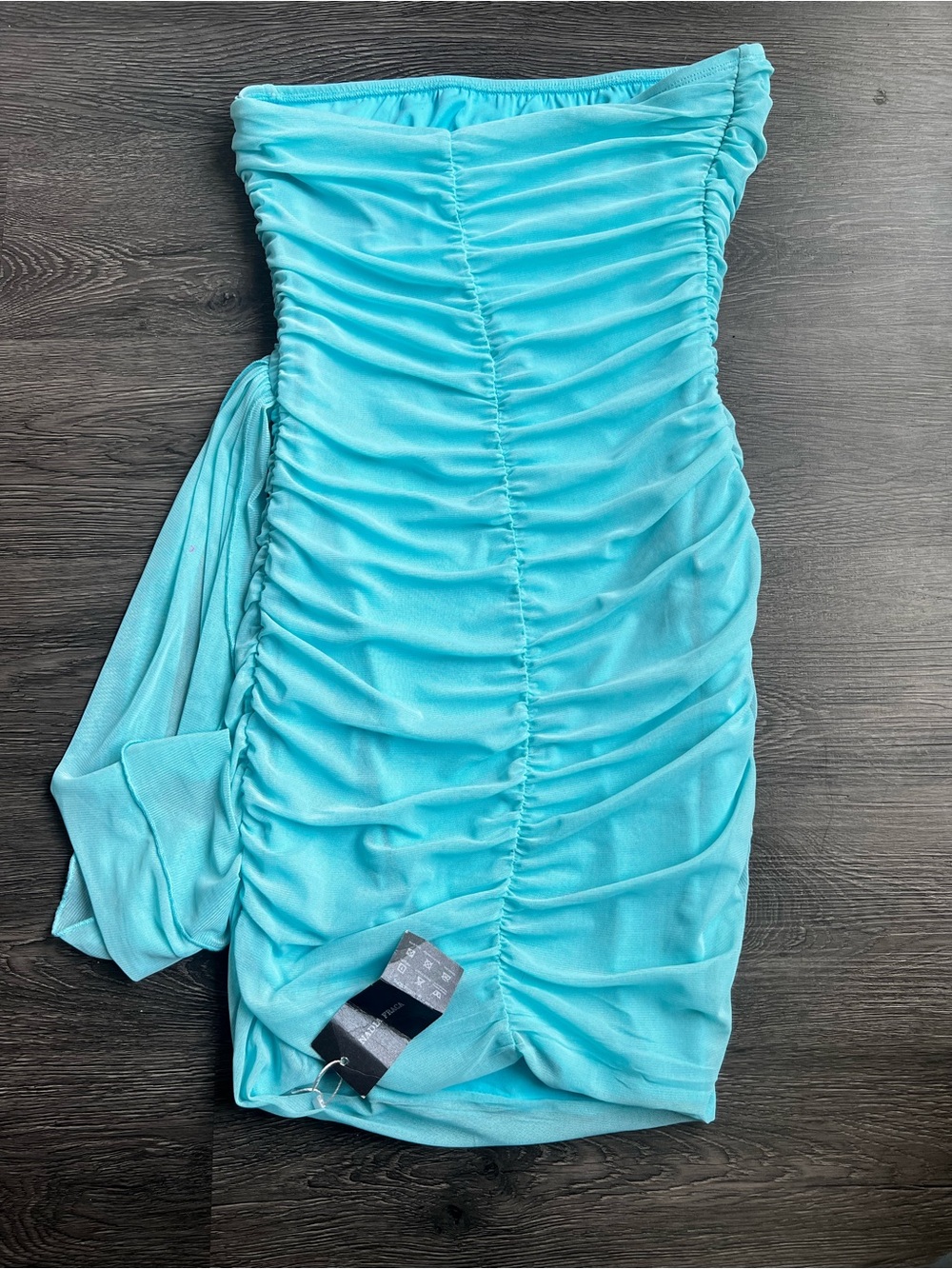 Strapless Turquoise Ruched Mini Dress - Picture 4 of 4